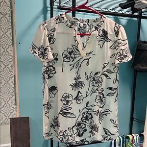 Maurices White Blouse with Black Floral Print